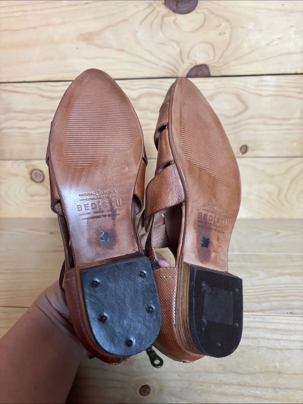 Bed Stu Brittany woven brown leather booties size 7